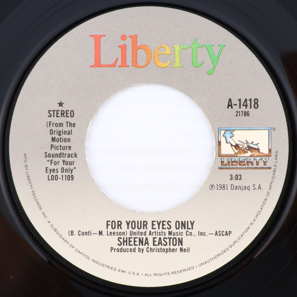Sheena Easton – For Your Eyes Only - 1981 45 rpm 7" Single Vinyl Record A1418 NM